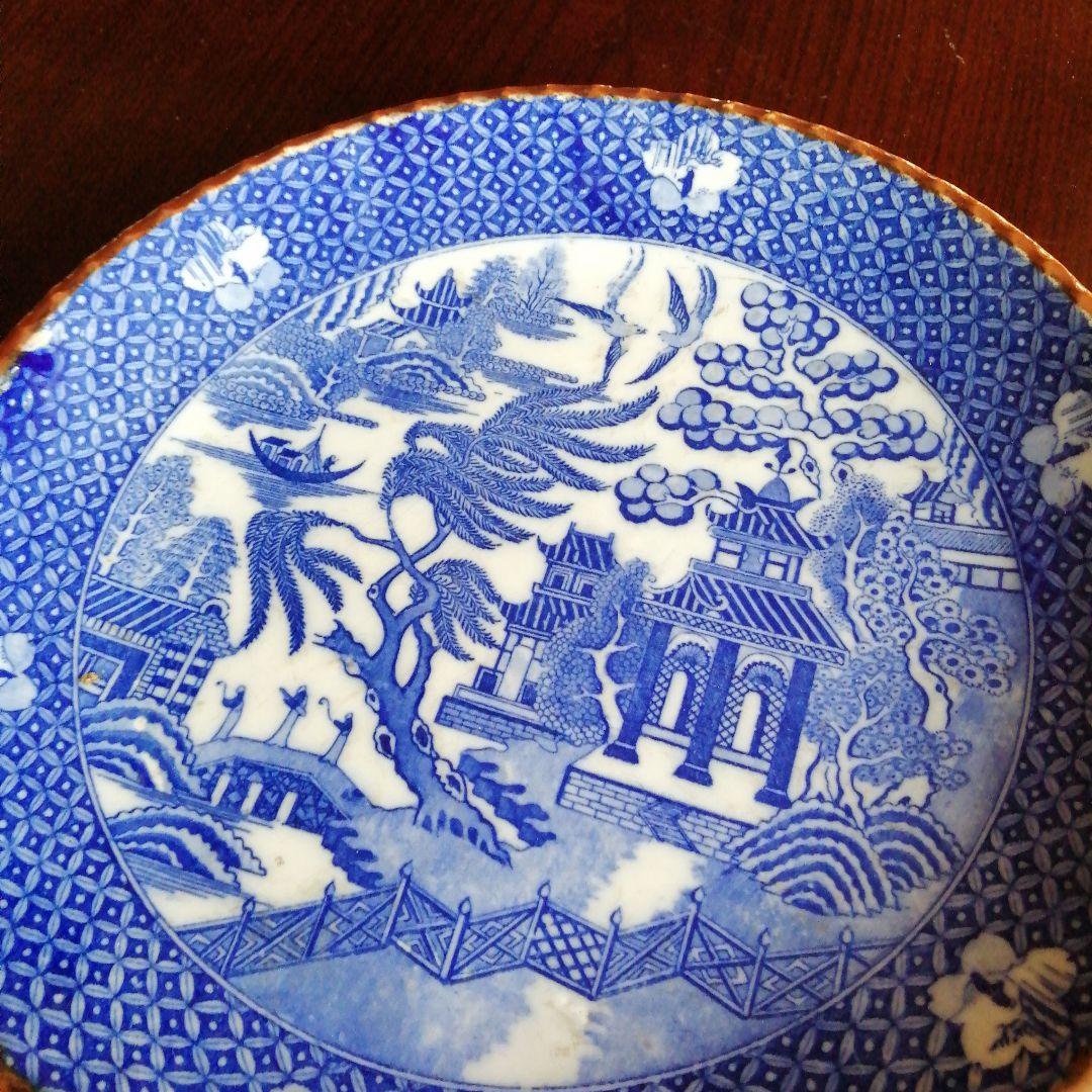 伊万里　染付ウィローパターン大皿　30.8cm　明治～大正期