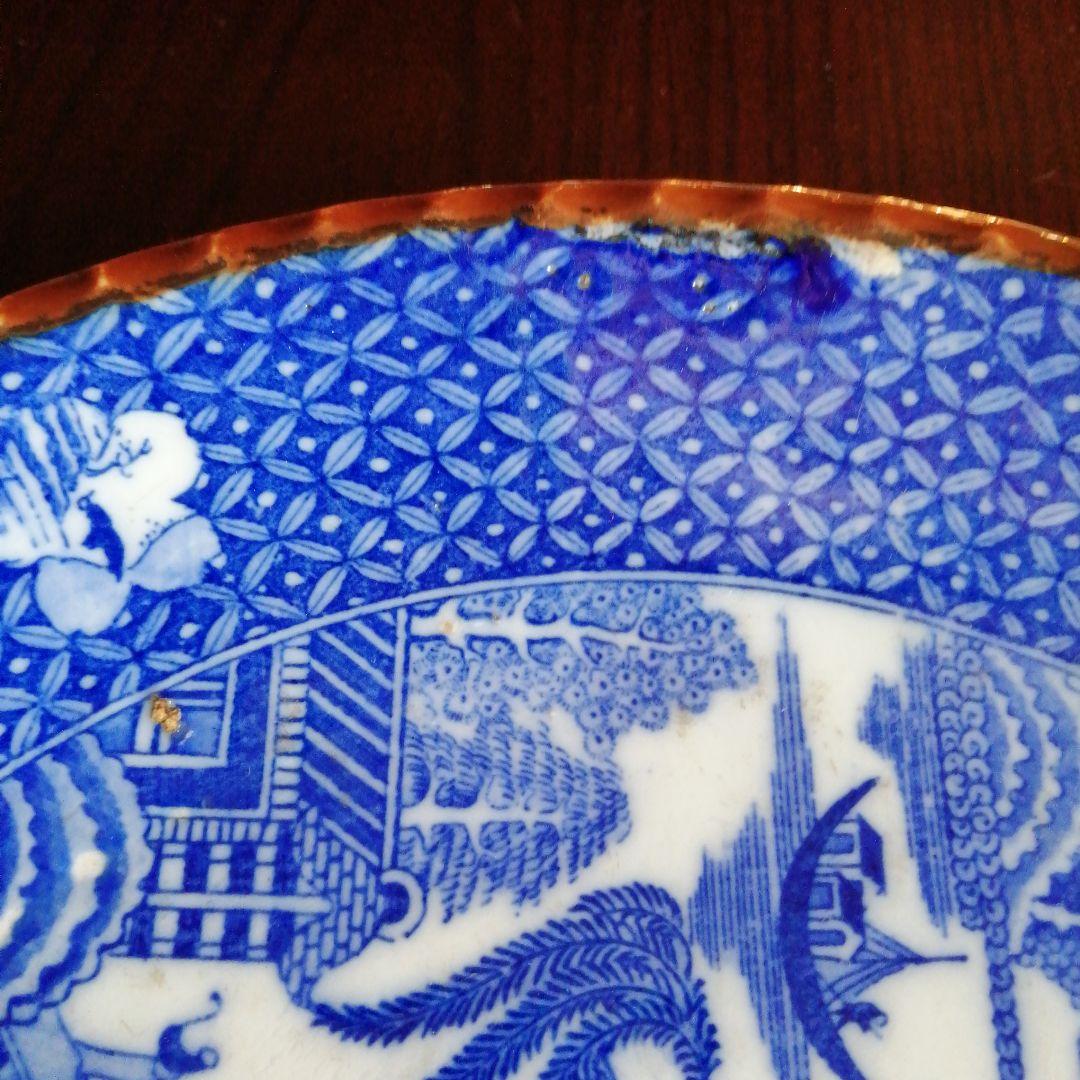 伊万里　染付ウィローパターン大皿　30.8cm　明治～大正期