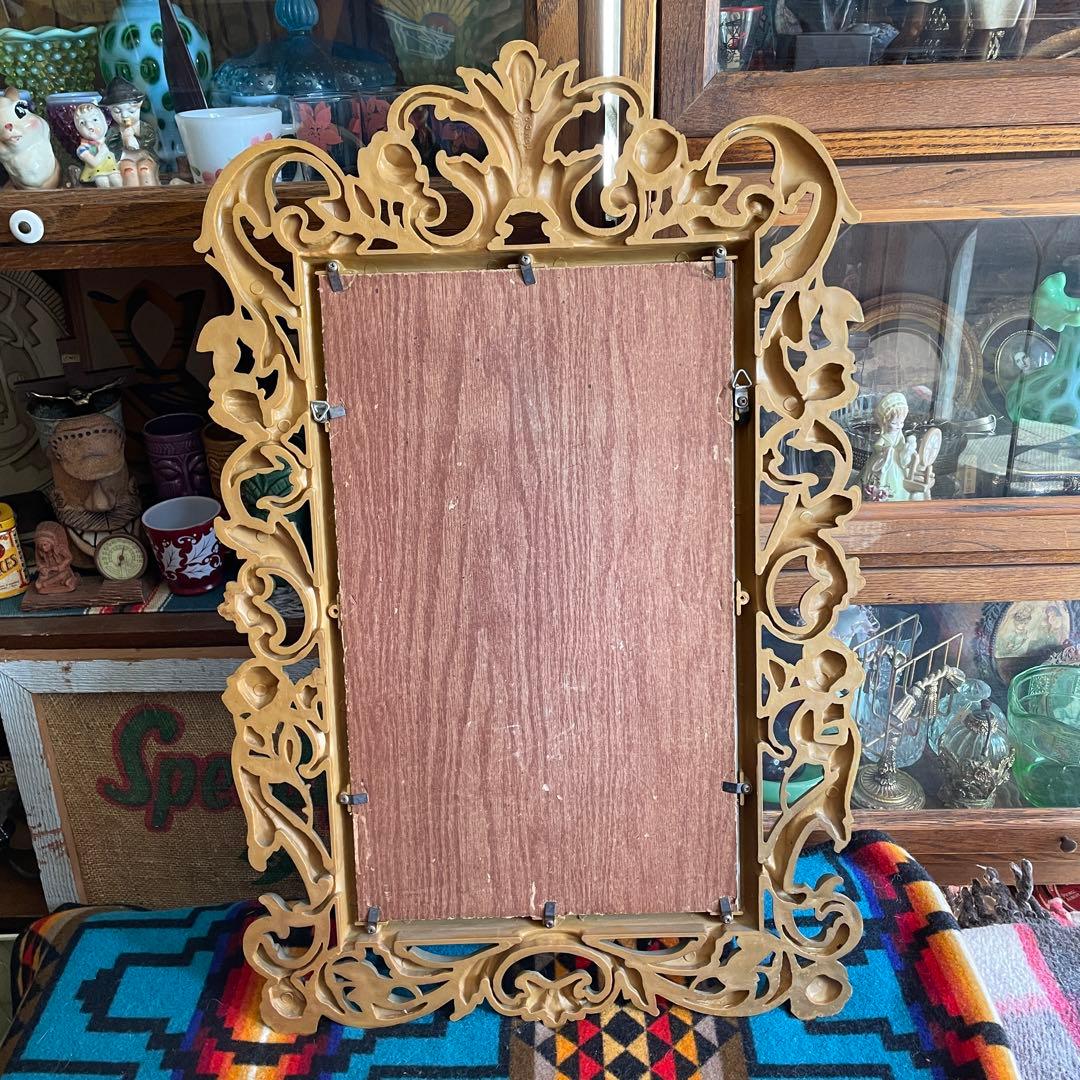 BIG60s～70s 豪華アメリカアンティーク薔薇デザインゴールドカラー鏡ミラー