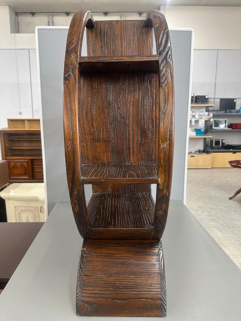 飾り棚　無垢材　円形　ヴィンテージ　アンティーク　ブラウン