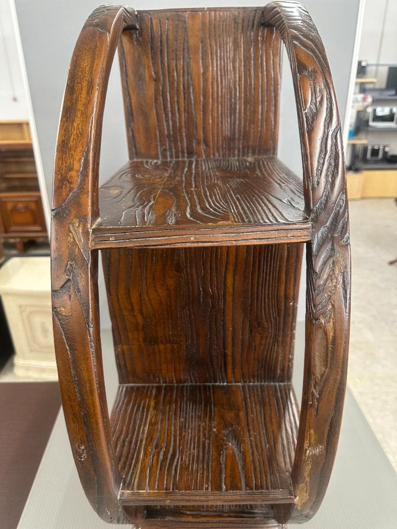 飾り棚　無垢材　円形　ヴィンテージ　アンティーク　ブラウン