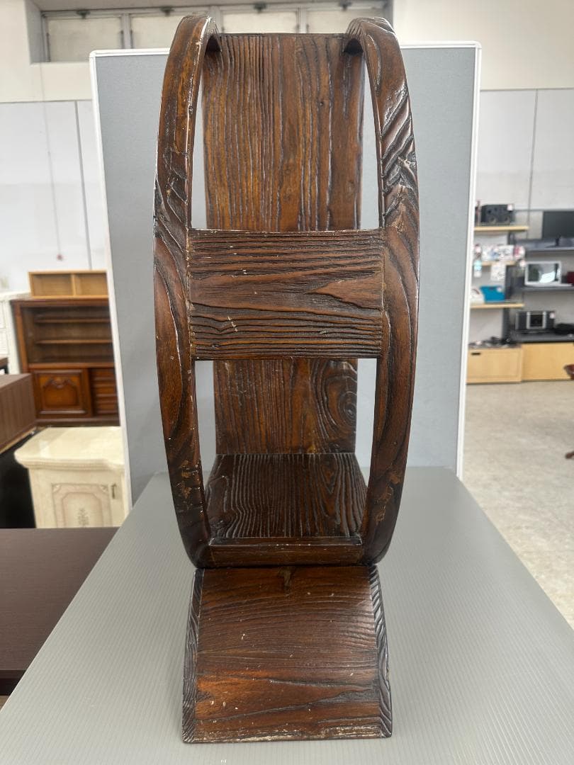 飾り棚　無垢材　円形　ヴィンテージ　アンティーク　ブラウン