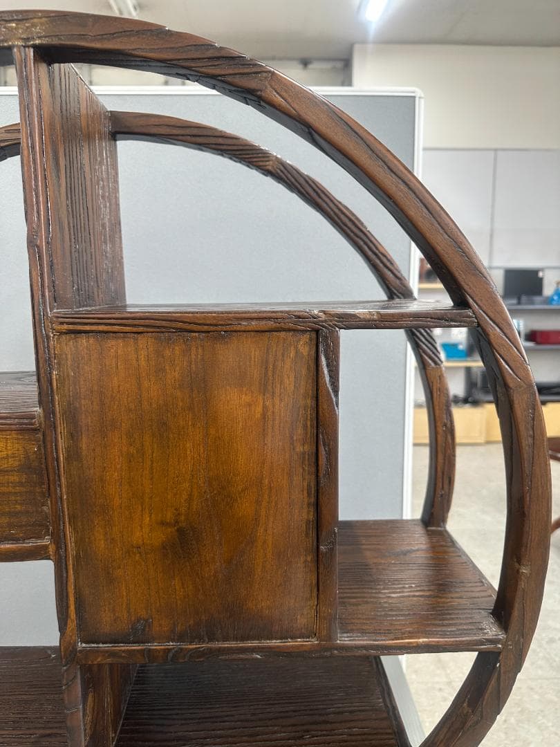 飾り棚　無垢材　円形　ヴィンテージ　アンティーク　ブラウン