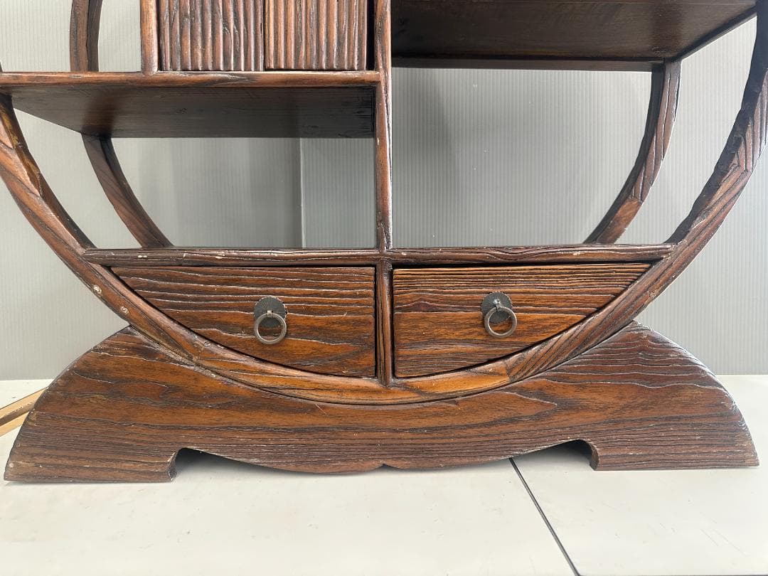 飾り棚　無垢材　円形　ヴィンテージ　アンティーク　ブラウン