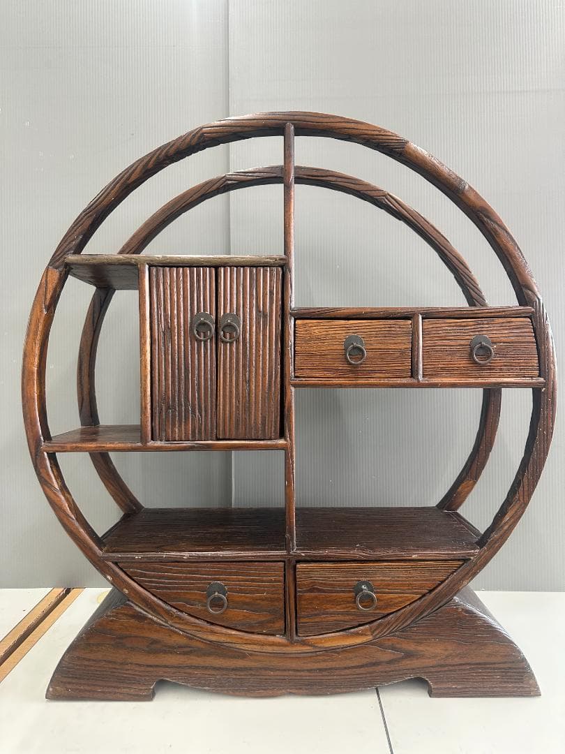 飾り棚　無垢材　円形　ヴィンテージ　アンティーク　ブラウン