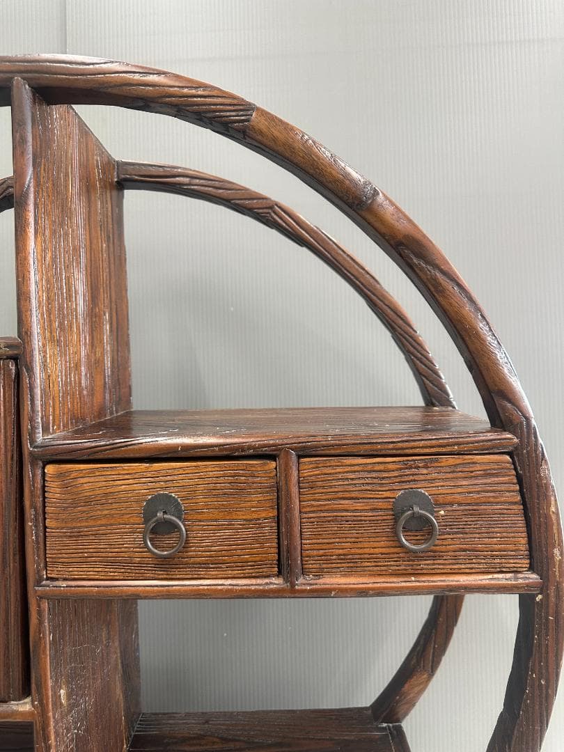 飾り棚　無垢材　円形　ヴィンテージ　アンティーク　ブラウン