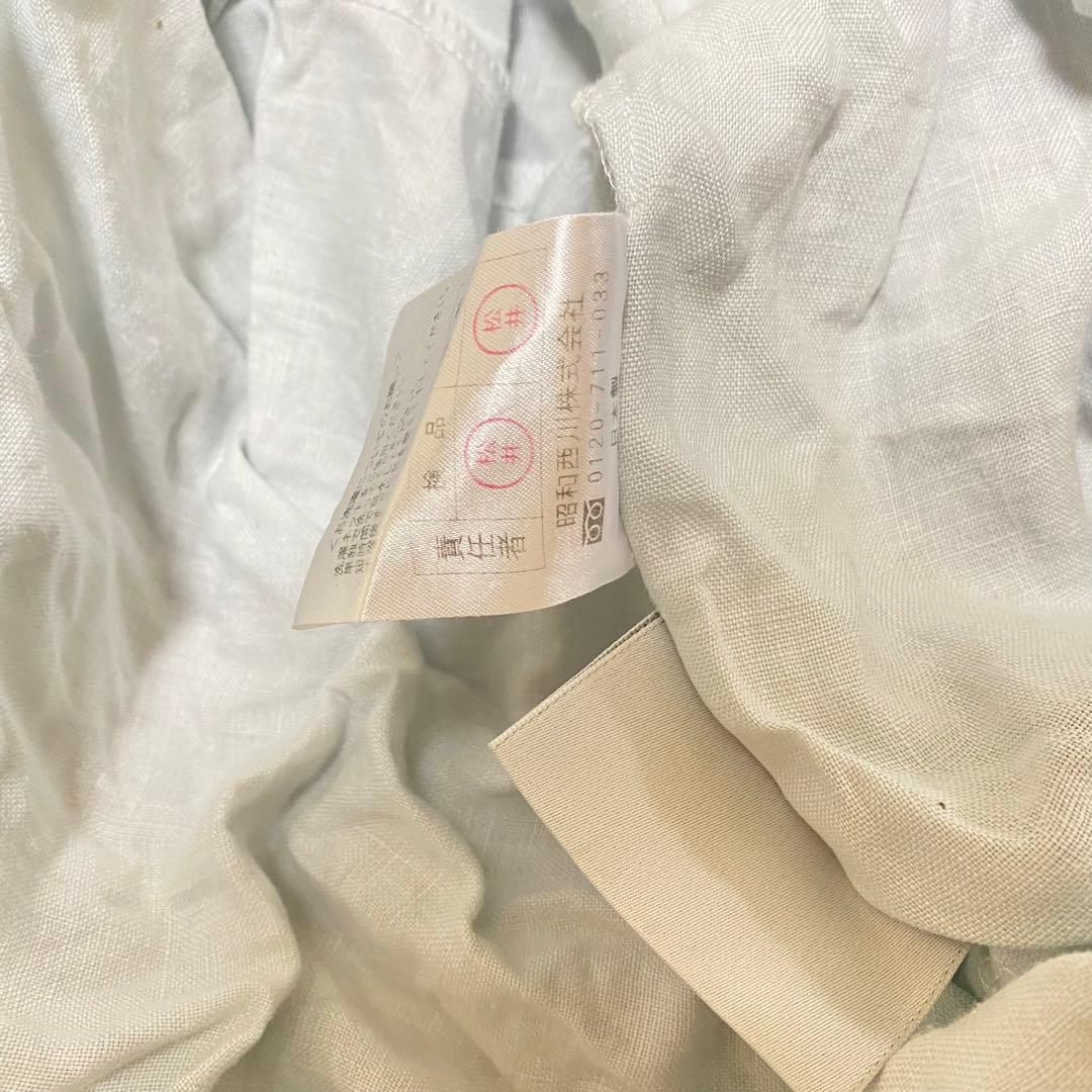 昭和西川　麻100% シングル　ボックスシーツ　水色　マテリオーネ