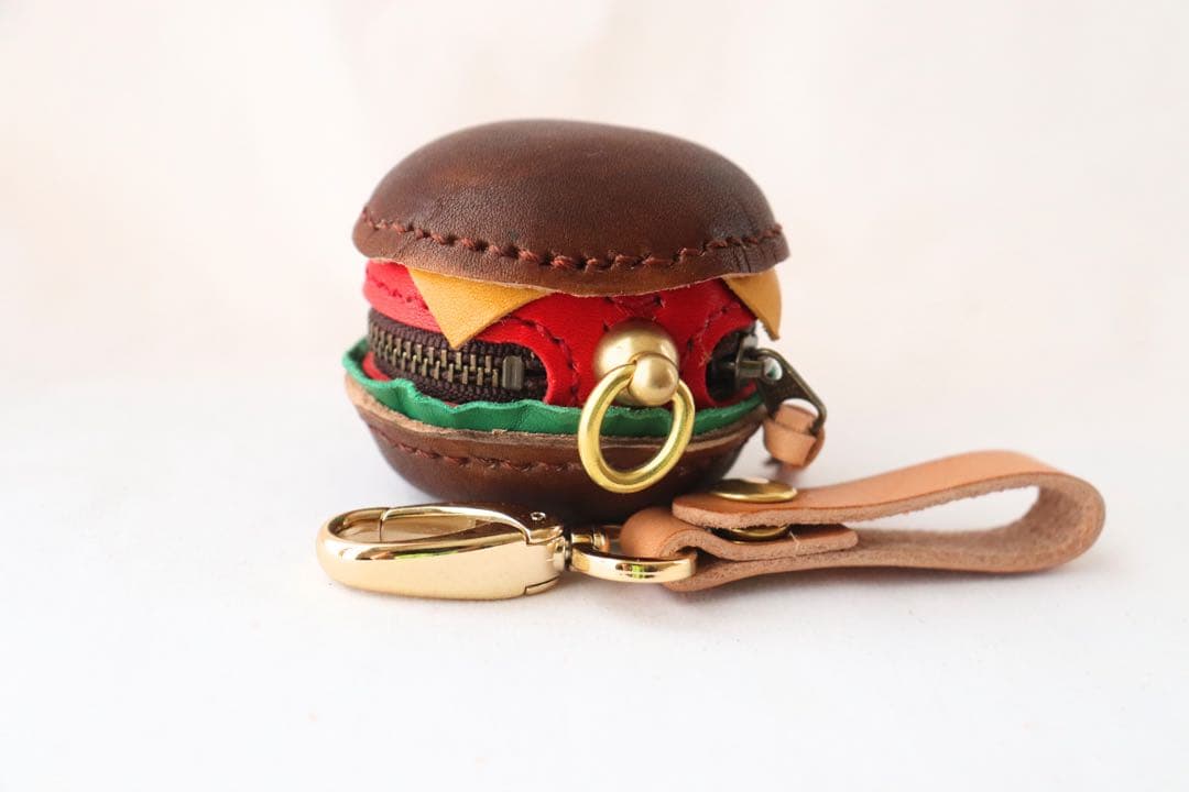 【受注】栃木ヌメ革を染色して作ったハンバーガー型小物入れ　　7850円