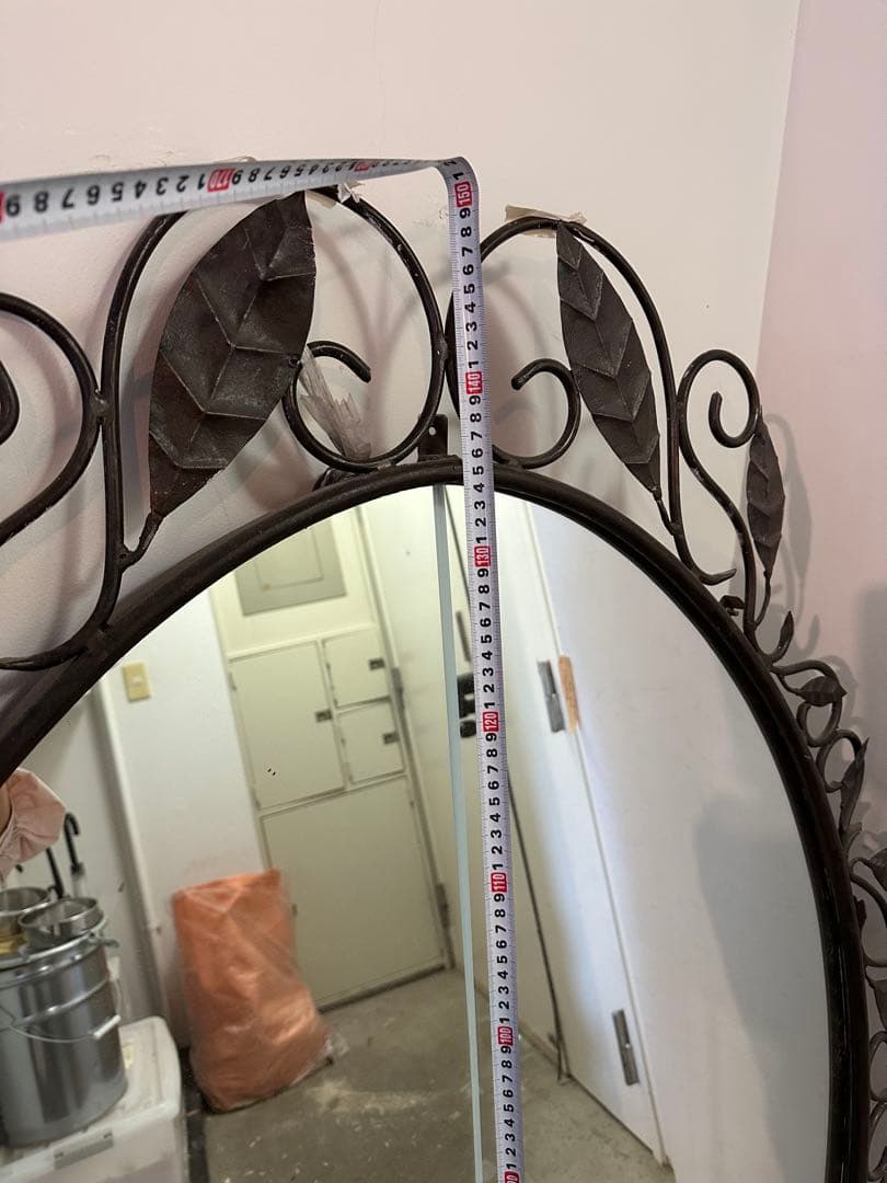 特大　黒いオーバル壁掛け鏡