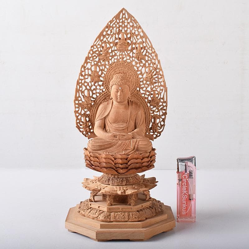 総白檀　天然ダイヤモンド白毫　阿弥陀如来像　美術目録・桐箱付　D　R8425B