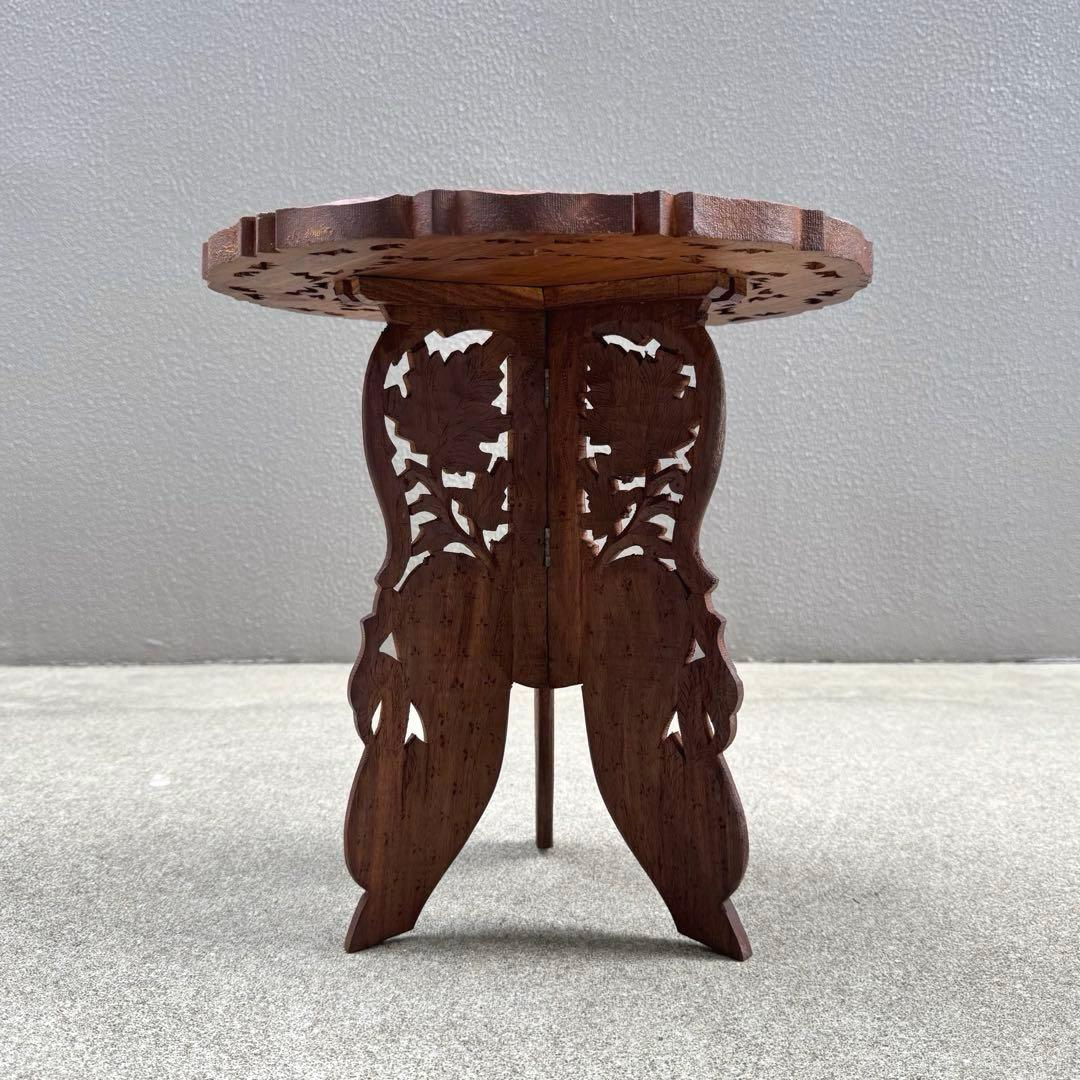アンティーク 木製テーブル シーシャムウッド サイドテーブル ラウンド 彫刻