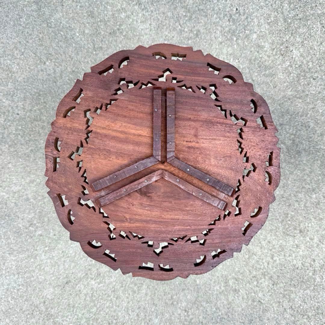 アンティーク 木製テーブル シーシャムウッド サイドテーブル ラウンド 彫刻