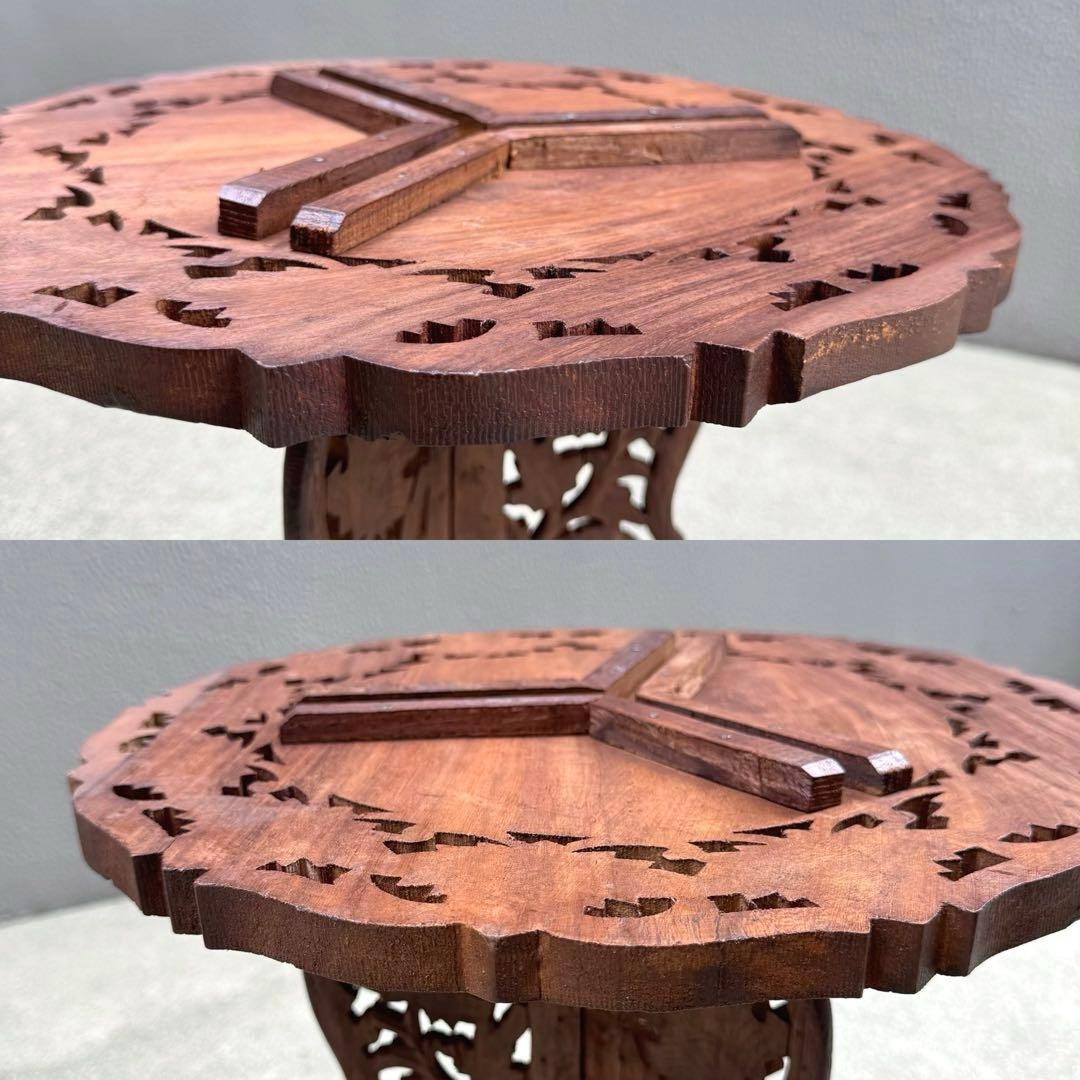 アンティーク 木製テーブル シーシャムウッド サイドテーブル ラウンド 彫刻
