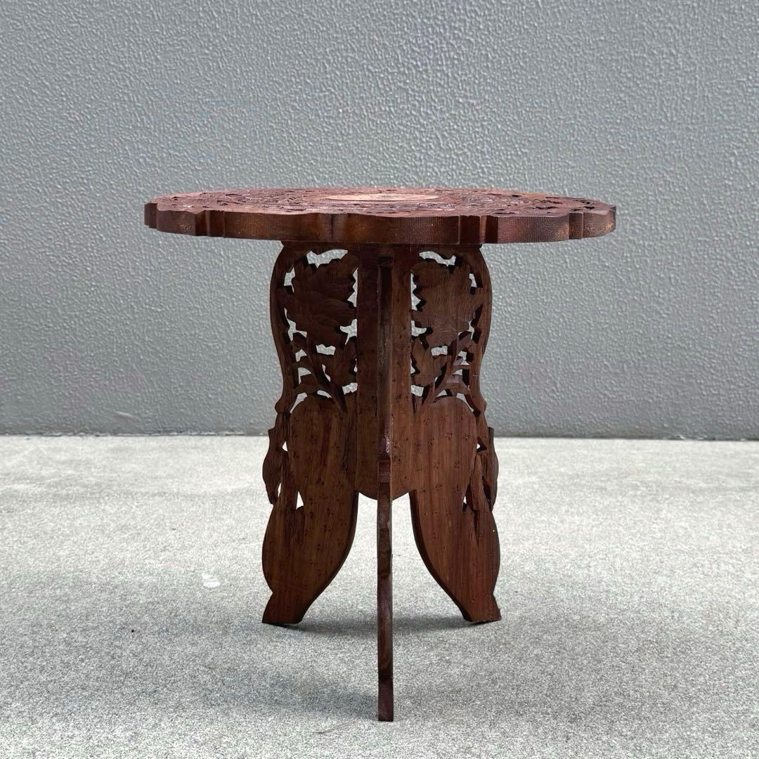 アンティーク 木製テーブル シーシャムウッド サイドテーブル ラウンド 彫刻
