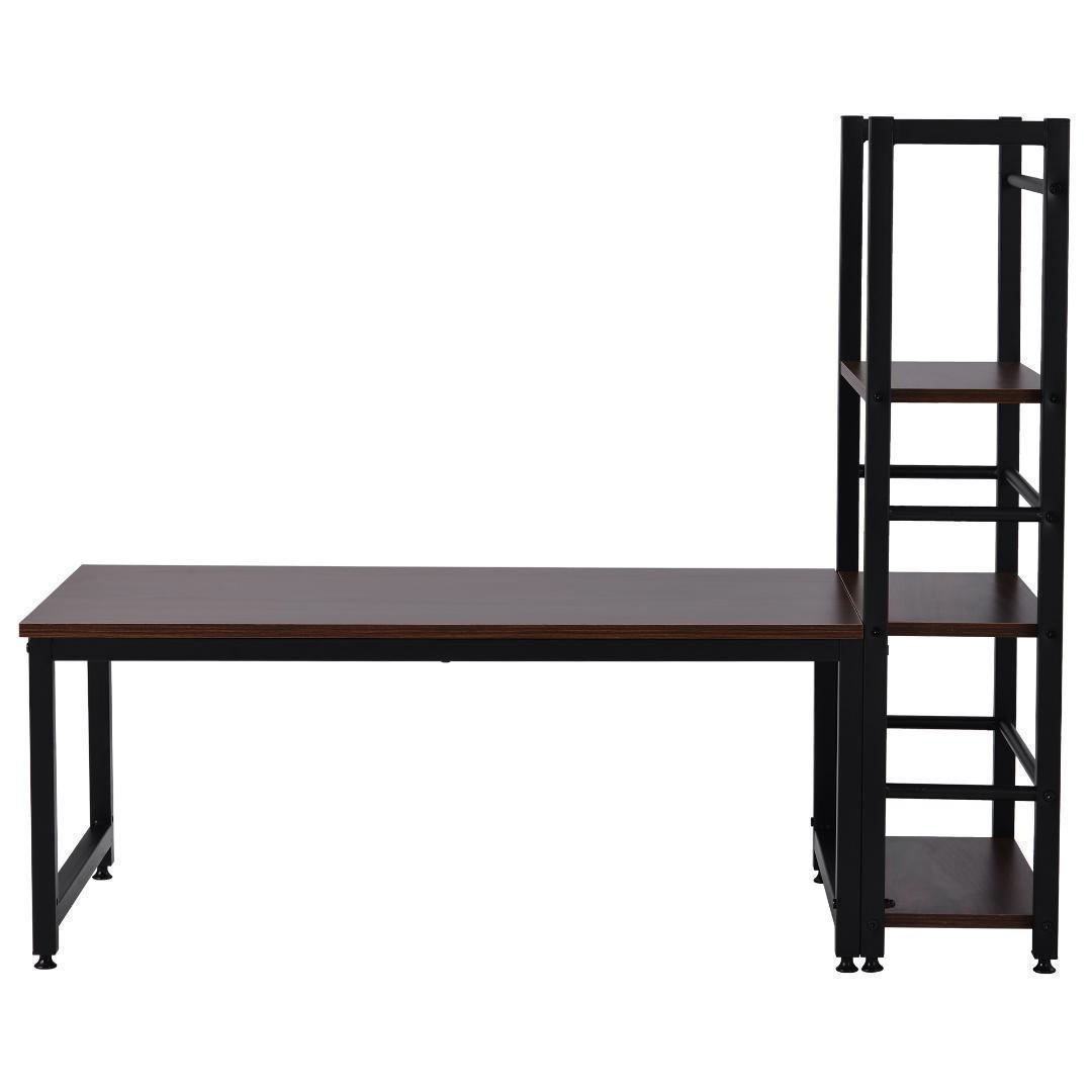 H型PCデスクロータイプ一体型ラック付きデスクワーク木製ブラウン