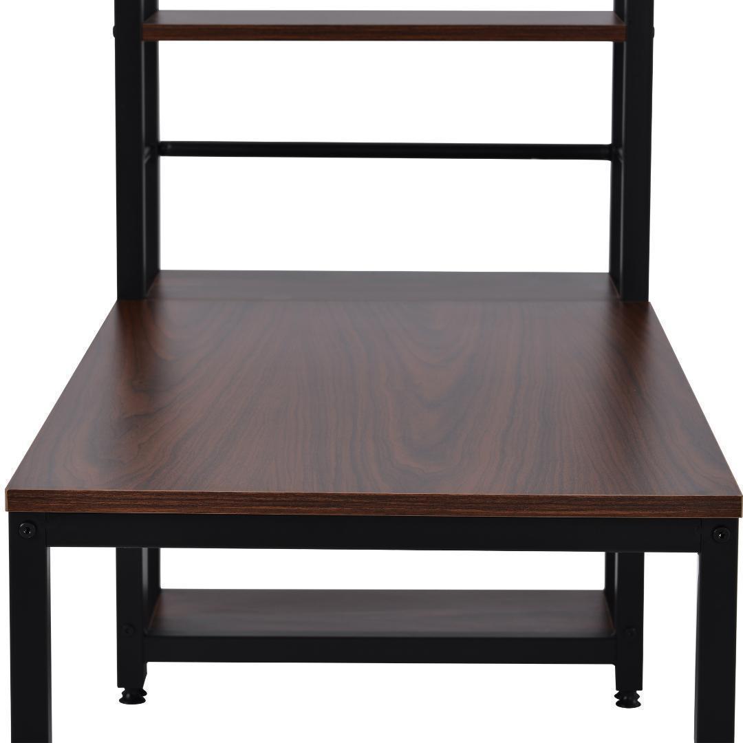 H型PCデスクロータイプ一体型ラック付きデスクワーク木製ブラウン