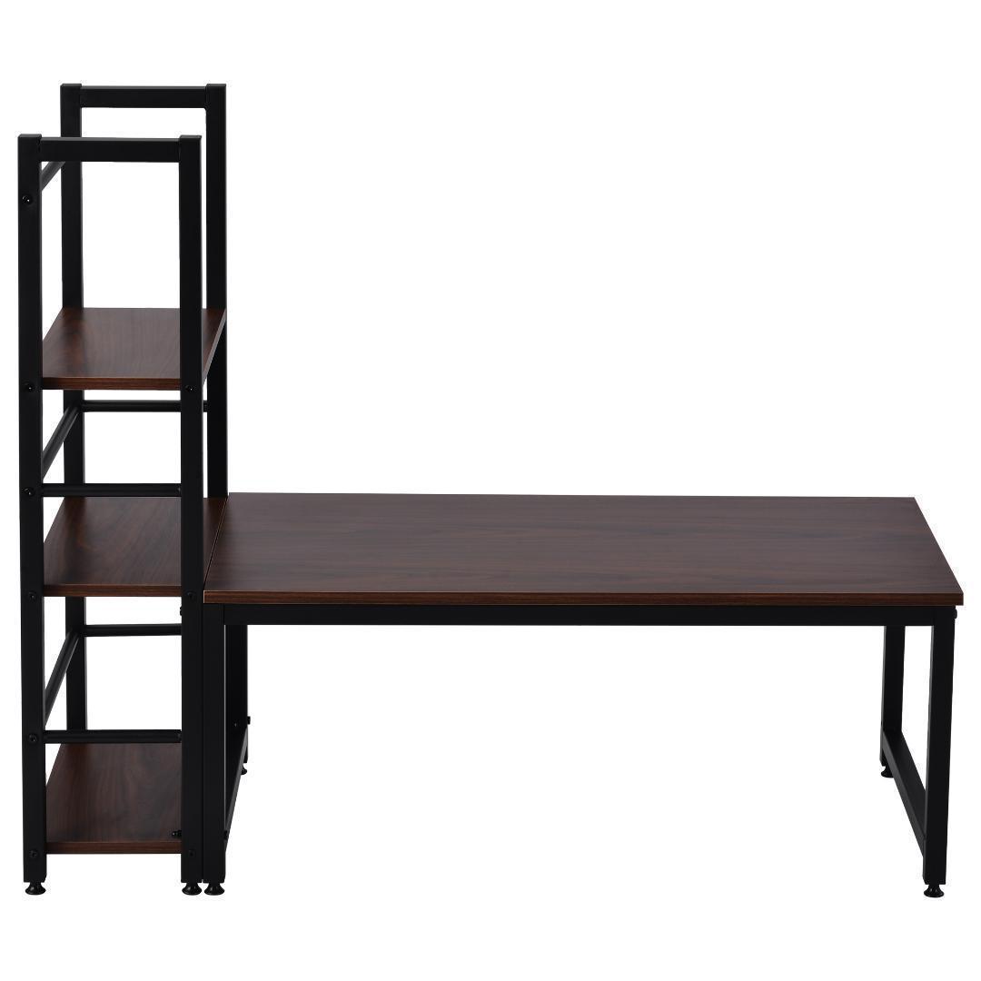 H型PCデスクロータイプ一体型ラック付きデスクワーク木製ブラウン