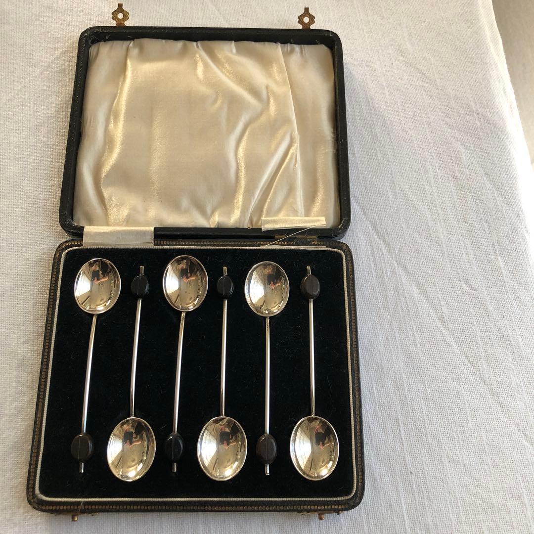 英国ヴィンテージ　コーヒービーン　純銀スプーン　6本セット