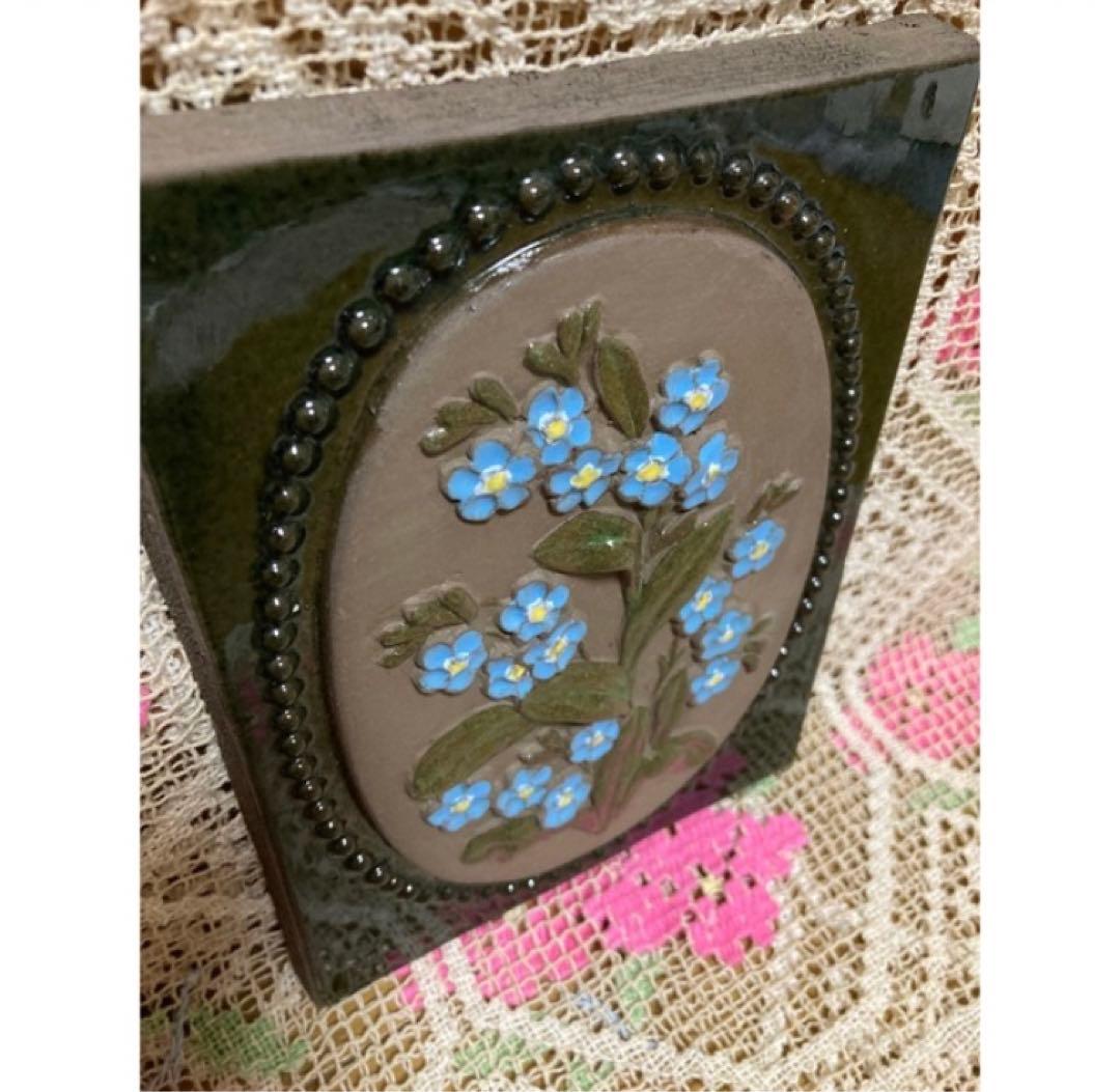 《ヴィンテージ》 ジイガントフタ　スウェーデン 北欧【勿忘草　陶板】壁飾り