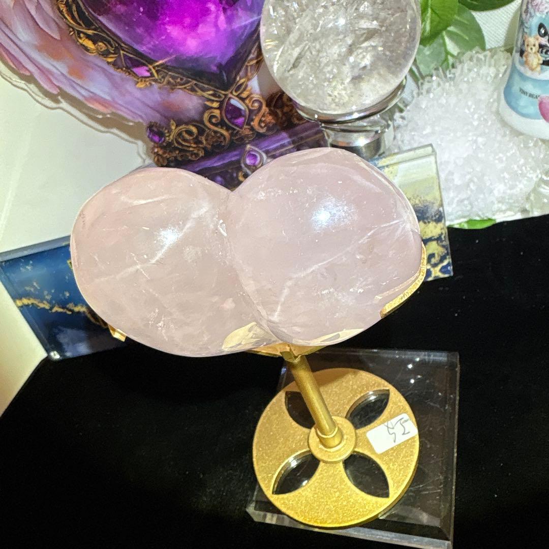 高品質 スターローズクォーツ桃ハート♡♡ダブルスターNo.2565