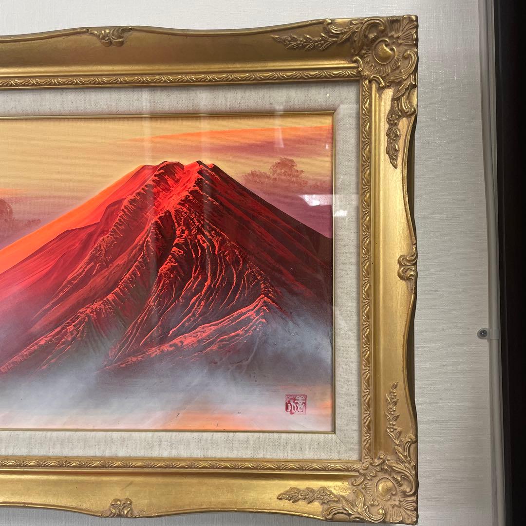 赤富士　百瀬善明 3D 立体画 風景画 絵画 日本画　富士山　盛り絵　美術品