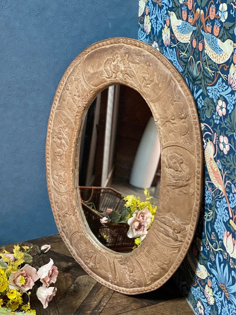 壁掛 鏡 ウォールミラー インテリア アンティーク 昭和レトロ 当時物ビンテージ