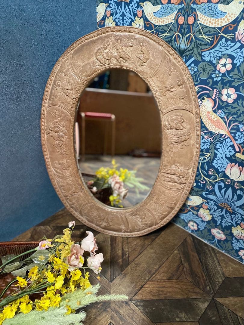 壁掛 鏡 ウォールミラー インテリア アンティーク 昭和レトロ 当時物ビンテージ