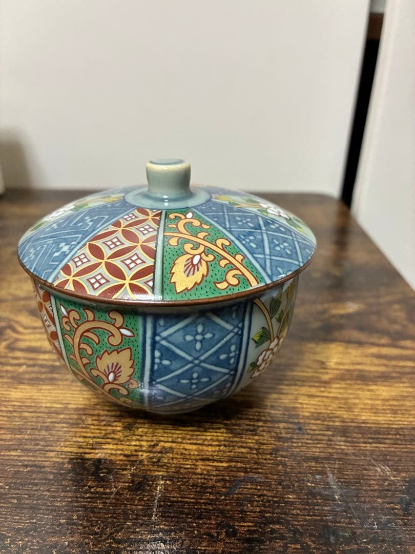 有田焼 西雲 染錦割花茶托付き番茶器セット 煎茶道具 急須 蓋付き