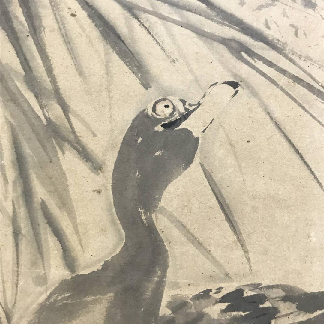 【真作】藤井松林/芦雁図/秋草雁図/花鳥図/掛軸/名家伝来/AD-354