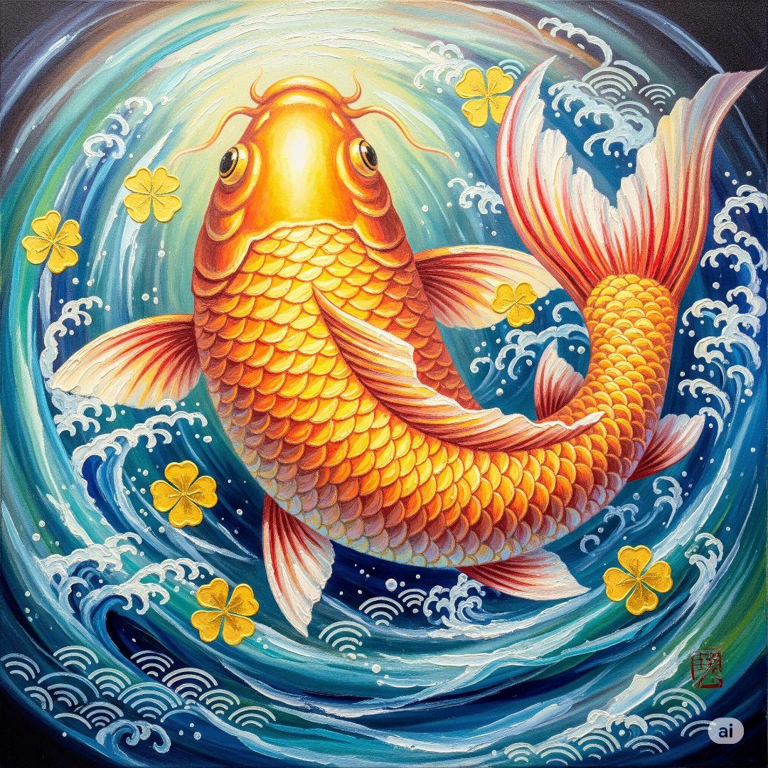 縁起良い鯉の絵画・開運・風水インテリア・フォトフレーム付き127