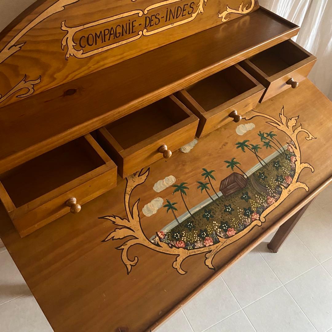 フランス　アンティーク　ドローイング　デスク　机　トールペイント　カントリー