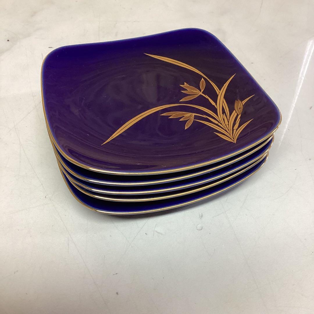 青紫色 花柄皿 香蘭社 小皿 5枚セット 四角 オシャレ 和風 和皿（と8