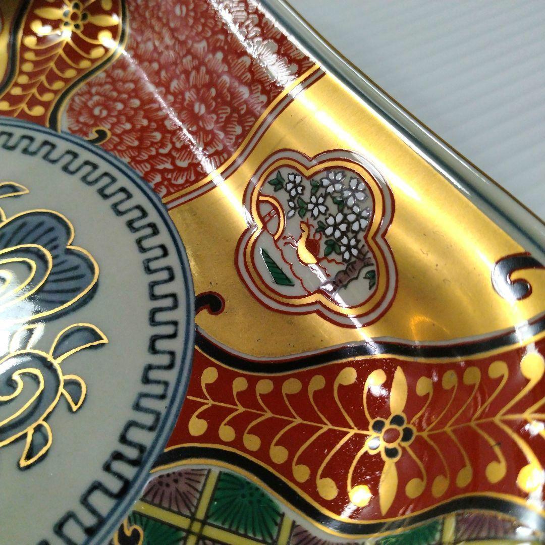 波佐見焼 林九郎窯 林九郎 古伊万里 金襴手 金彩 色絵 赤絵 間取 角皿 牡丹