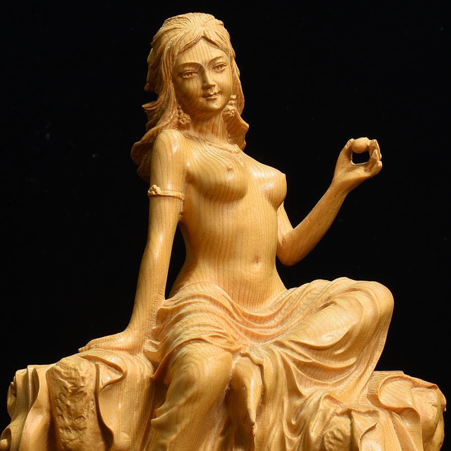 裸弁財天像　美女像　桧彫刻　高さ23cm