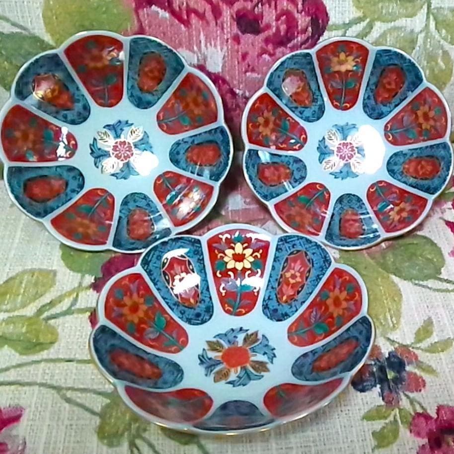 追加可 新品 林九郎窯 十方割花地紋小鉢 金彩輪花鉢 古伊万里