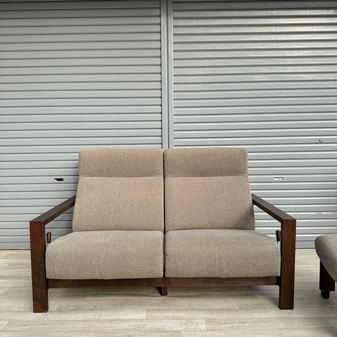 karimoku 現行品　リクライニングソファ　2人掛けソファ　オットマン付き