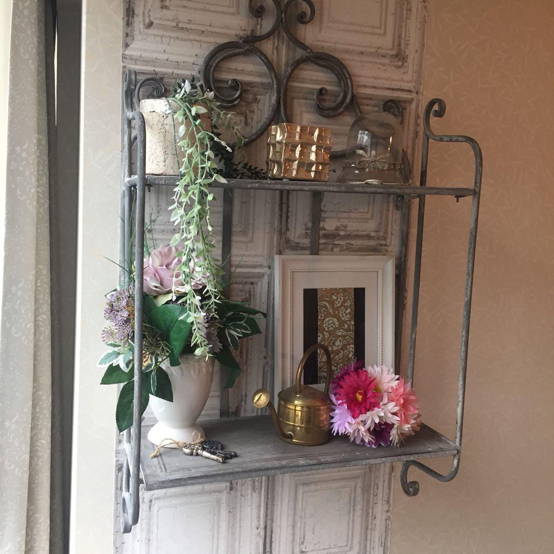 【貴重！1点もの！】賃貸OKアンティーク アイアンの壁掛け棚