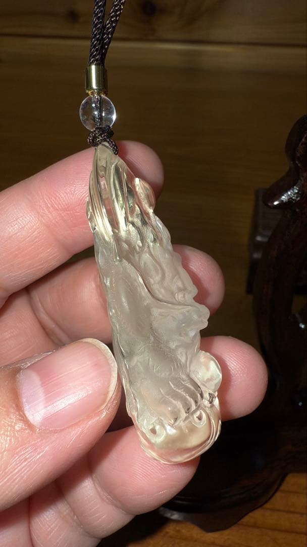 ①天然ライトシトリン 手彫り龍神様 宝珠 如意 昇龍台座セット 置物 チャーム