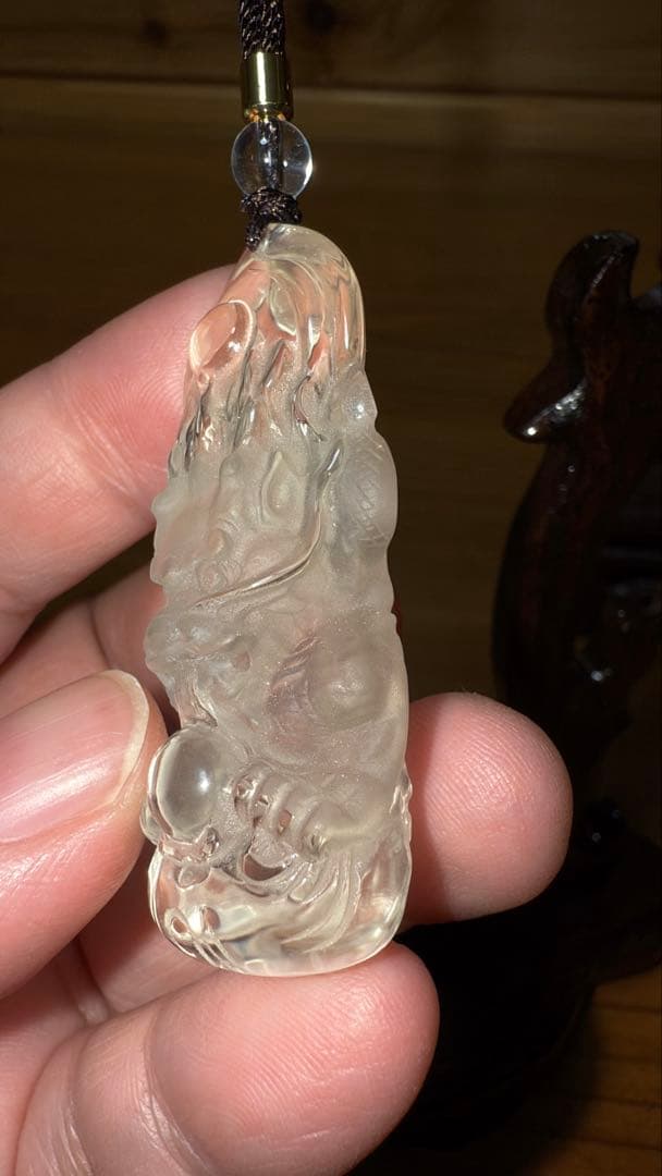 ①天然ライトシトリン 手彫り龍神様 宝珠 如意 昇龍台座セット 置物 チャーム