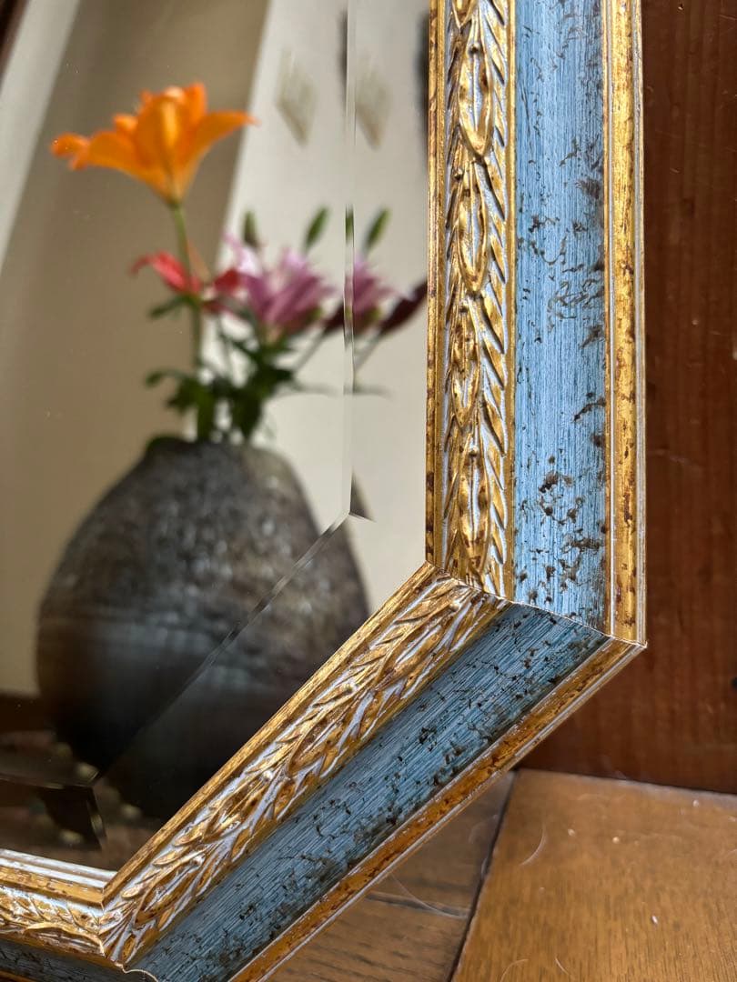 イタリア製　アンティーク　八角 壁掛け鏡　　　　　　ウォールミラー