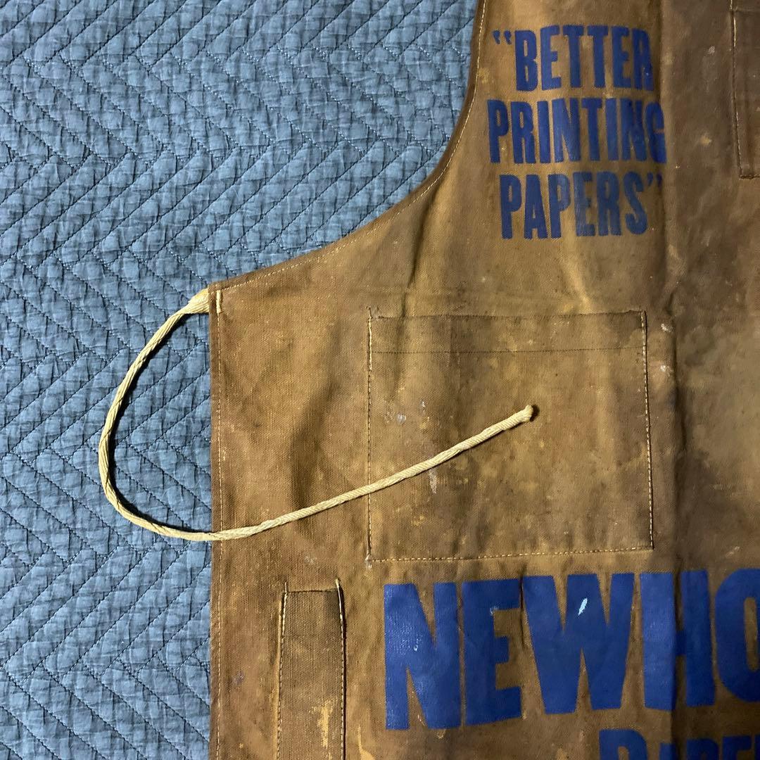 ビンテージ　ニュースペーパー　耳付きキャンバスエプロン