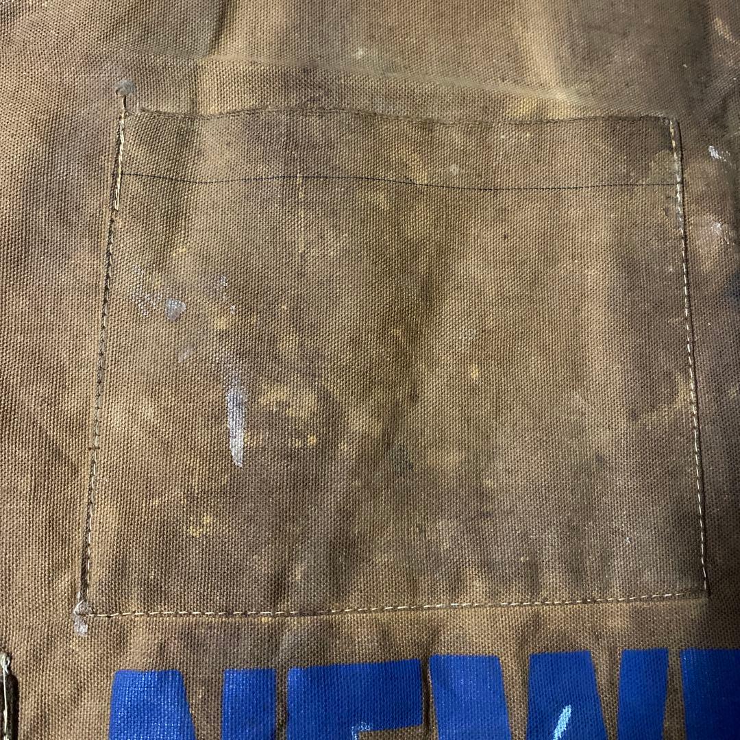 ビンテージ　ニュースペーパー　耳付きキャンバスエプロン