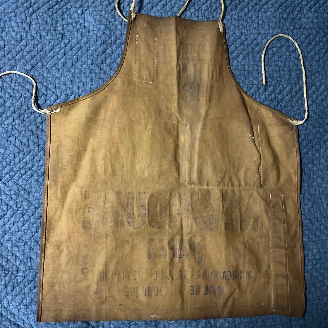 ビンテージ　ニュースペーパー　耳付きキャンバスエプロン