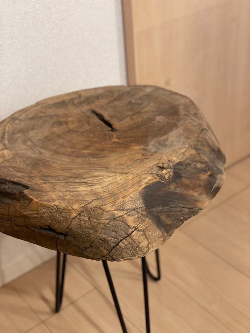 木製丸型テーブル 金属脚