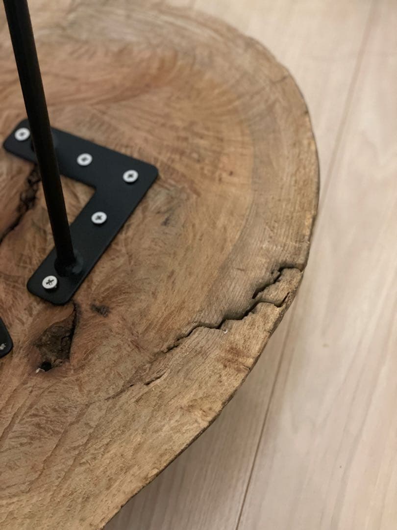 木製丸型テーブル 金属脚