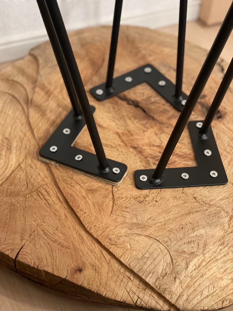 木製丸型テーブル 金属脚