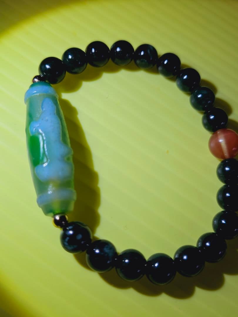 超レア★黒朱砂★緑双観音天珠のブレス