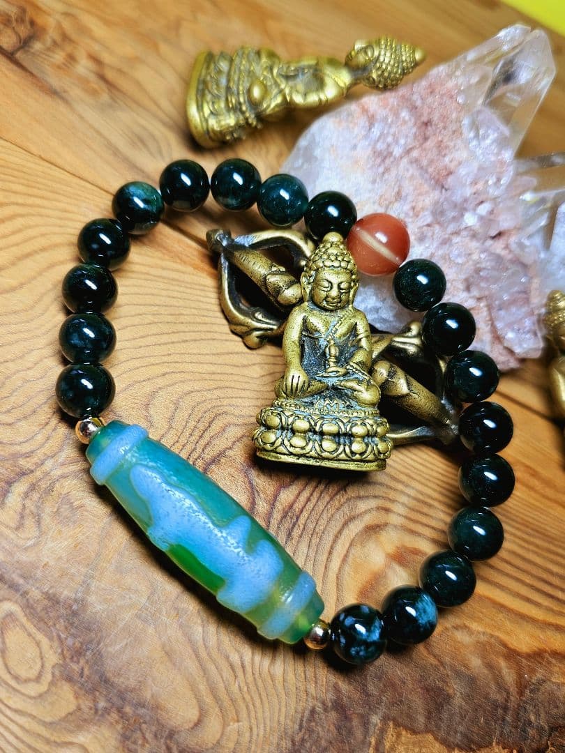 超レア★黒朱砂★緑双観音天珠のブレス