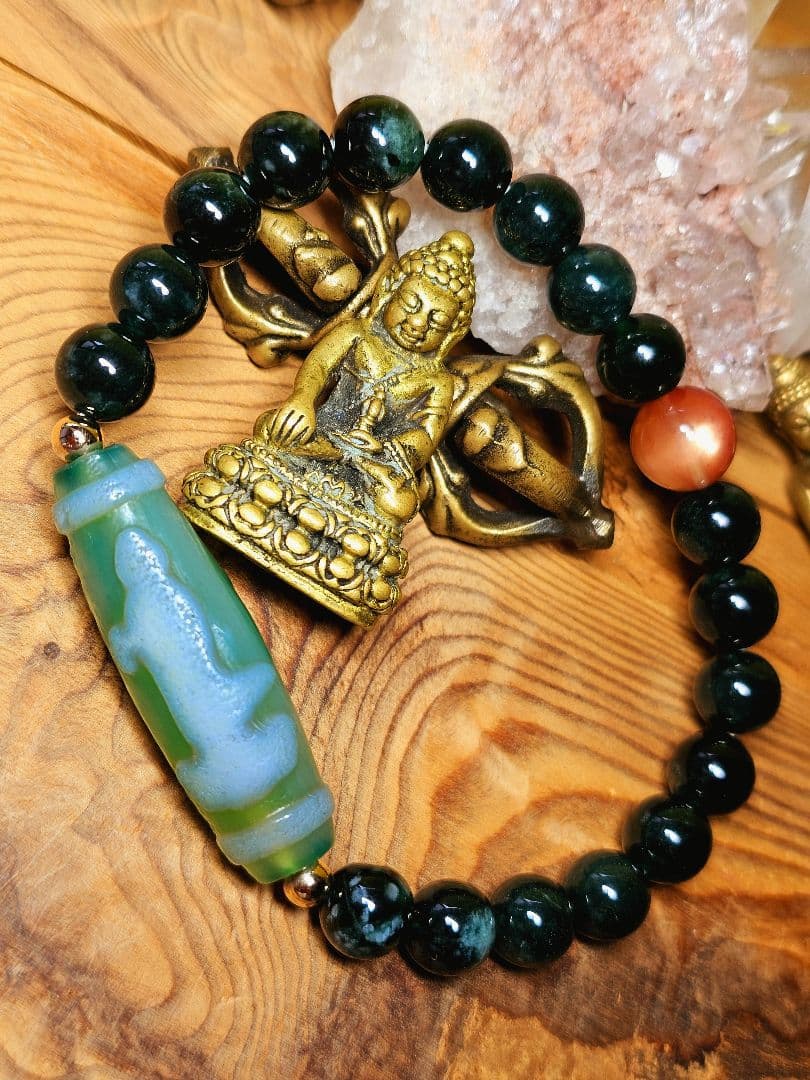 超レア★黒朱砂★緑双観音天珠のブレス