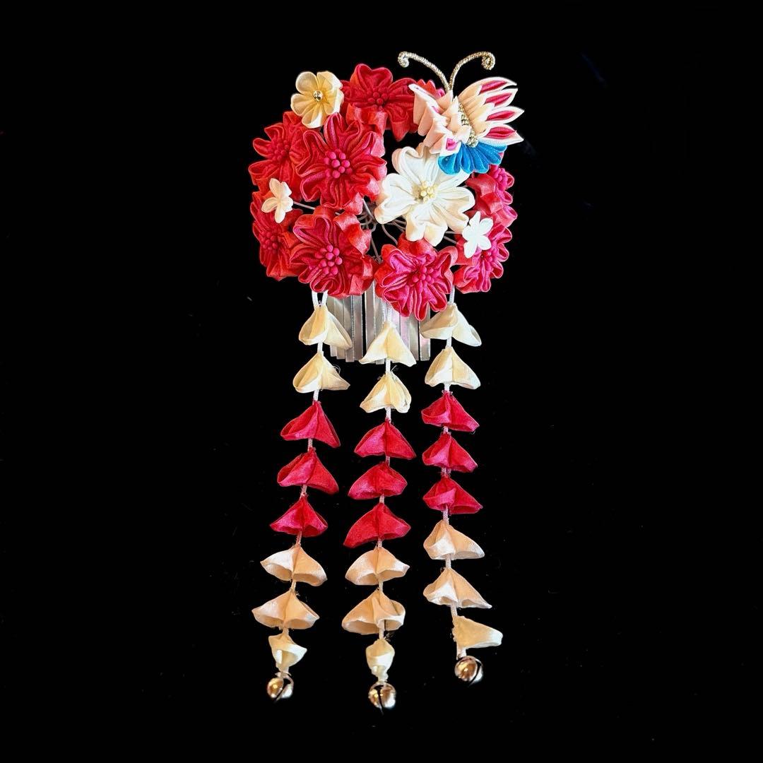 勝山髪飾り 七五三 7歳 (濃いピンク×クリーム色) 蝶 - メルカリ